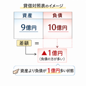 貸借対照表：負債＞資産のイメージ図